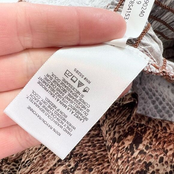 Express Mini Dress Womens Large Brown Smocked Snake Print Spaghetti Strap new - Picture 10 of 10